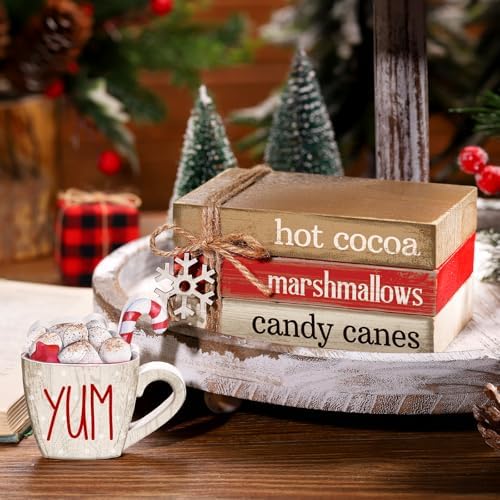 4 Pcs Christmas Table Decorations, Hot Cocoa Bar Wooden Signs