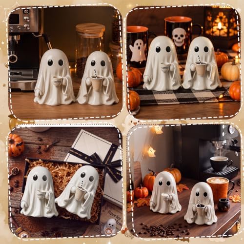 Simgoing 2 Pcs Halloween Coffee Bar Ghost Figurine Funny Ghost Table Decor