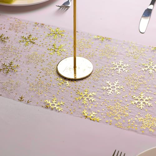 Snowkingdom 2 Pcs Christmas Snowflake Gold Table Runner Sparkly Golden Metallic Foil Runners Decorations Glitter for Winter Festival Holiday Home Party Seasonal