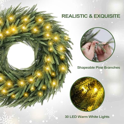 Norfolk Pine Christmas Wreath for Front Door Decoration, 26 in