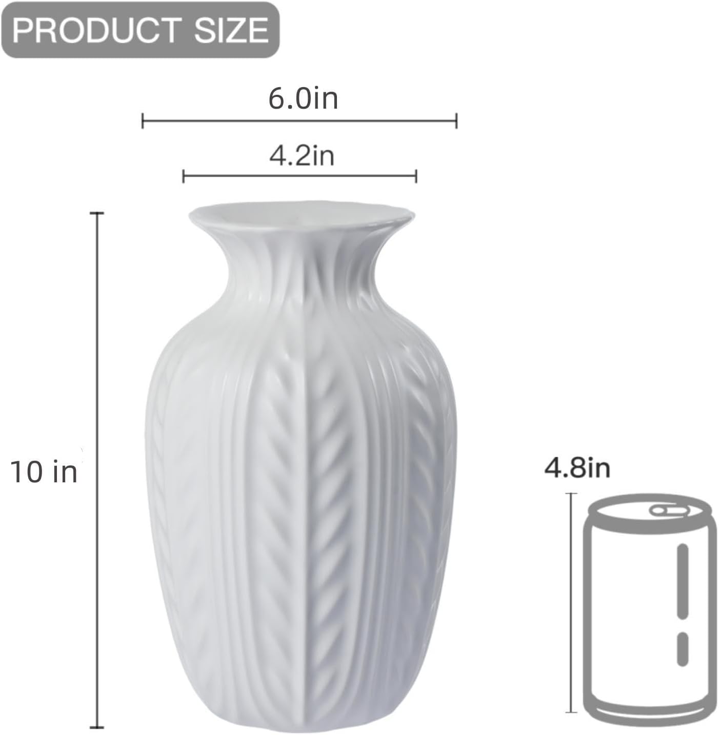 Wheat Textured White Ceramic Flowers Vase Modern Home Decor / Matte White / 10 Inch