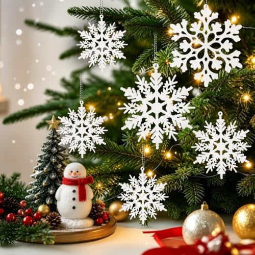 kockuu Christmas Decorations Snowflake Ornament White for Tree Decor Craft