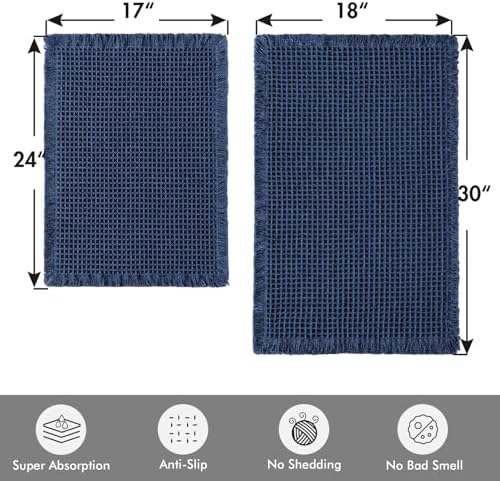 MIULEE Set of 2 Waffle Bathroom Rugs Navy Blue Bath Mat 17"x24"+18"x30"