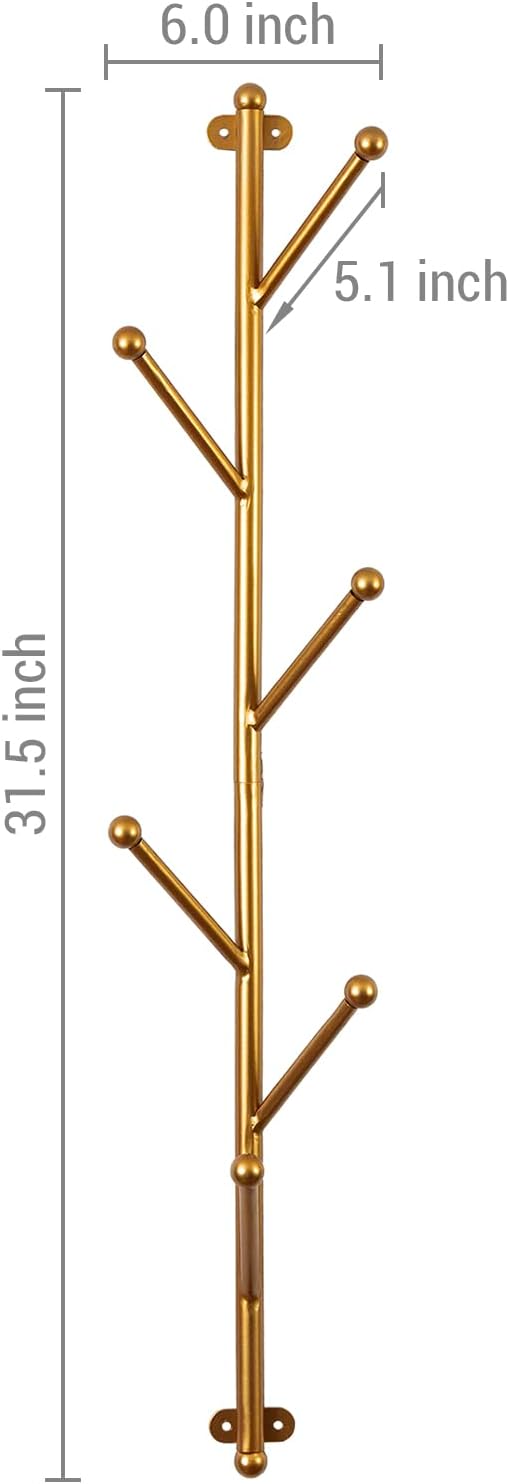 MyGift 2.5-Foot Gold Metal Tree Branch Style Wall Mounted Vertical Hat/Coat Hanging Rack