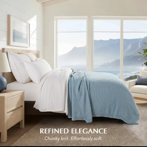 EVERGRACEHOME Chunky Chenille Knit Throw Blanket, 90 x 90, Chambray Blue