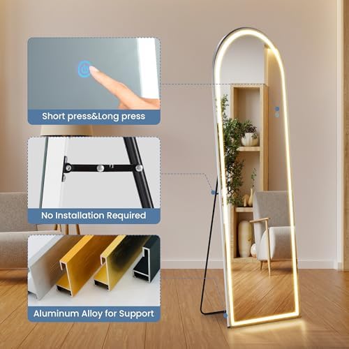 16"x60" Arched LED Full Length Mirror with Stand, Full Body Mirror