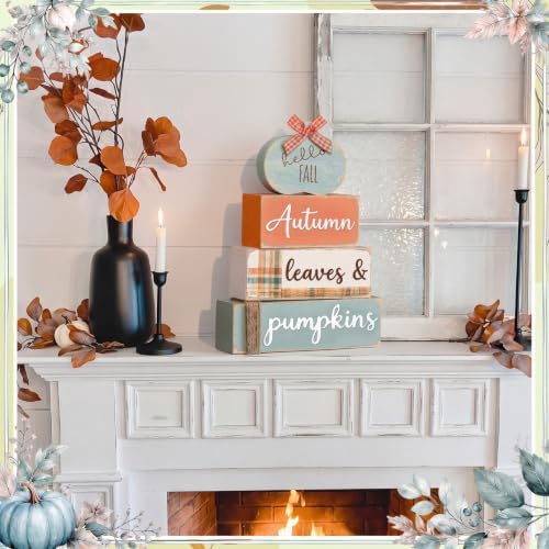 Colingmill 4 Pcs Fall Pumpkin Table Decoration Wooden Pumpkin Centerpiece