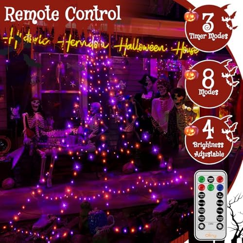 Ollny Halloween Lights Outdoor 266 LEDs Spider Web Lights Orange & Purple