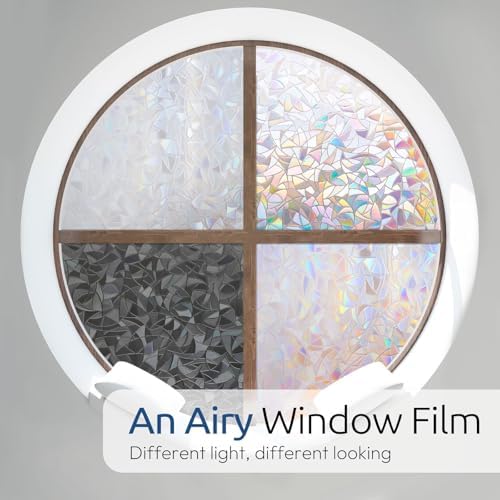 rabbitgoo Rainbow Window Privacy Film, Stained Glass Cling, 35.4" x 157.4"