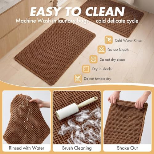 MIULEE Set of 2 Waffle Bathroom Rugs Boho Bath Mat Caramel 18x30 Inch