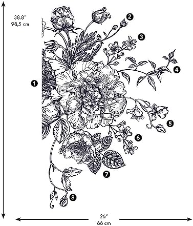 RMK3865GM and White Peony Peel and Stick Giant Wall Decals / Black