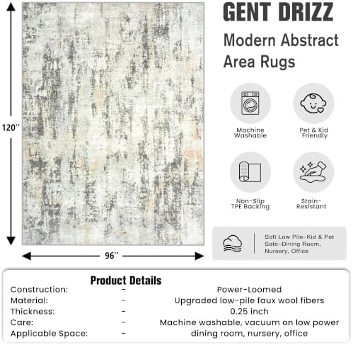 8x10 Area Rugs for Living Room: Washable Abstract Grey Brown Badroom Carpet