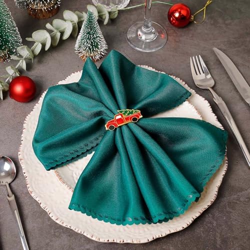 Christmas Car and Tree Napkin Rings Set of 6, Xmas Festive Holiday Red and Green Napkin Rings Holder for Christmas,Thanksgiving,Dinner Party Table Decoration