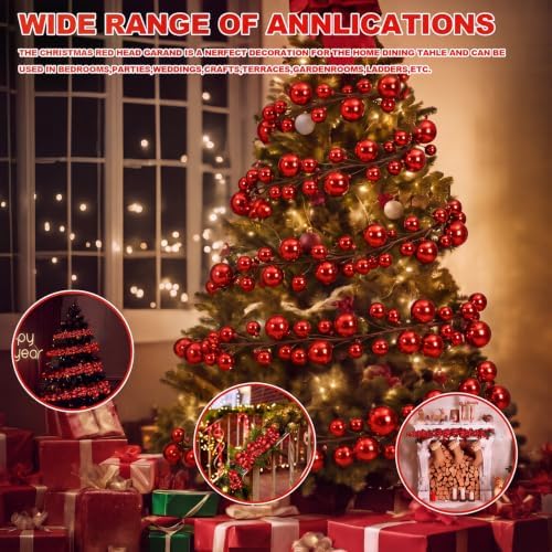 2 Pcs 9 ft Christmas Ball Ornament Garland, Red