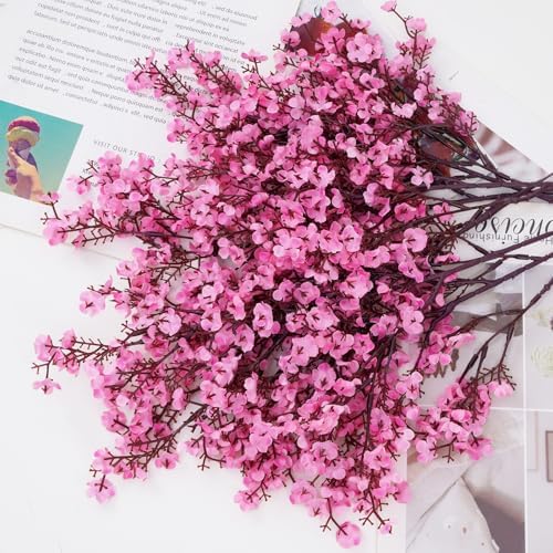 10 Pcs Fake Flowers, Real Touch Babys Breath Artificial Flowers, Pink