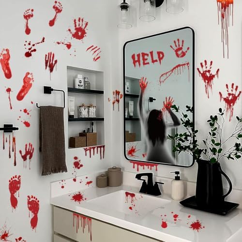 Halloween Bloody Handprint Footprint Horrible Window Bathroom Floor Decor