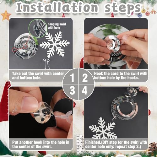 Snowflake Decorations, Christmas Hanging Decor, White Silver, 48-Pc