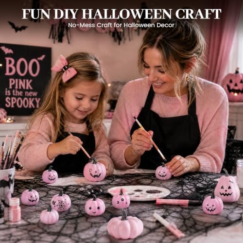 DomeStar 18 PCS Assorted Pink Foam Pumpkins for Decoration, Pink Pumpkins