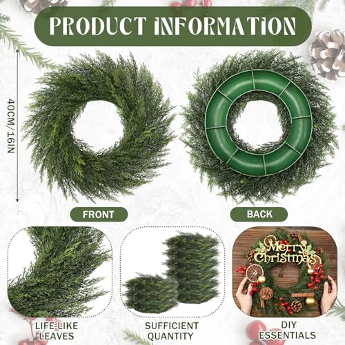 Zeyune 8 Pcs 14" Christmas DIY Green Wreath Artificial Wreath Elegant Style