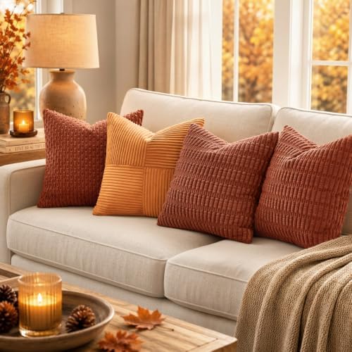 MIULEE Fall Euro Decorative Throw Pillow Covers 26x26 Dark Rust Pack of 2