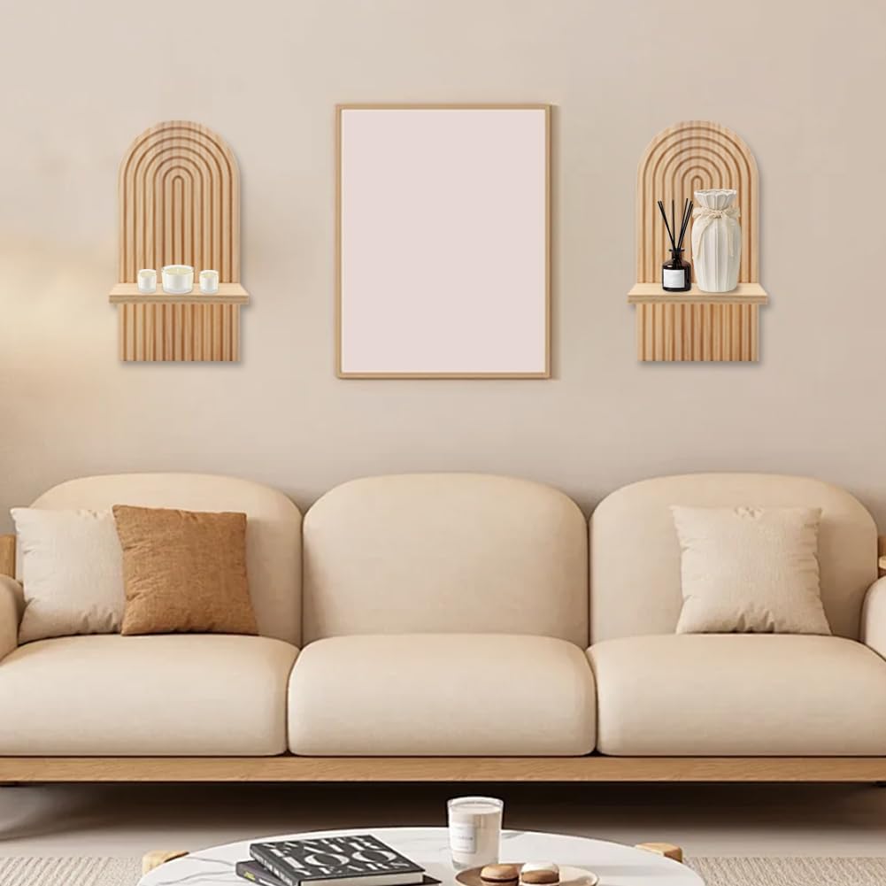 Modern Arched Wooden Hanging Shelves Rainbow Wall Candle Holder Bohemian Floating / Wood / Set of 2
