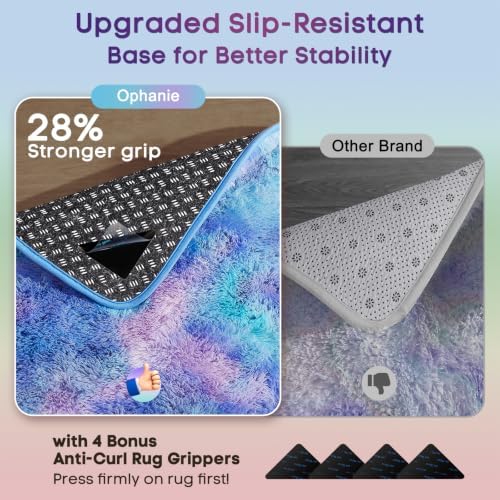 Ophanie Rainbow Purple Mermaid Rugs for Living Room 6x9,Kids Fluffy Shag Fuzzy Plush Soft Carpets,Floor Shaggy Area