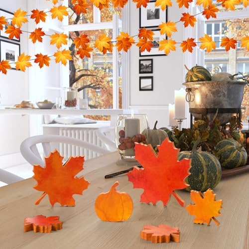 Bencailor 12 Pcs Fall Table Decoration Pumpkin Maple Leaf Tiered Tray Decor