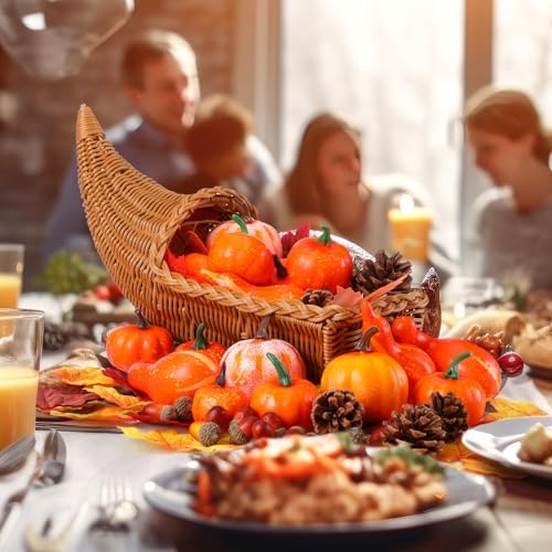 100 Pcs Fall Cornucopia Basket Set with Pumpkins Acorns Leaves