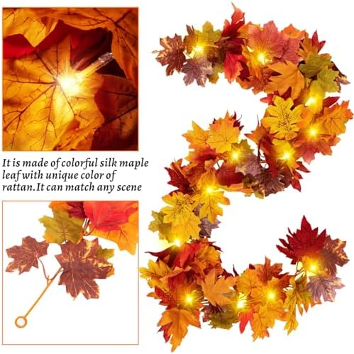 2Pcs Fall Maple Leaf Garland with Yellow Lights