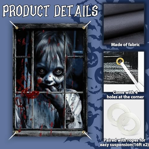 2 Pcs Scary Halloween Window Decorations