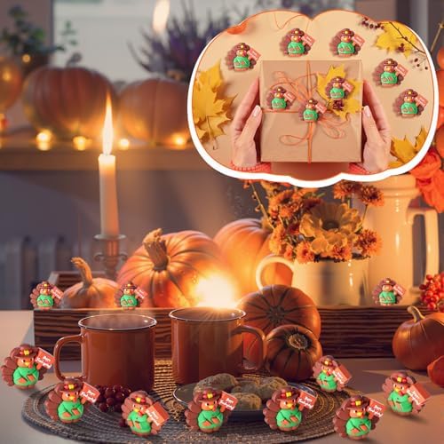 Domensi 50 Pcs Thanksgiving Mini Turkey Figurines Tiny Turkey Figures to Hide and Seek Little Pilgrim Statue Miniatures Chicken for Party Autumn Fall Decor Table Centerpiece(Happy Thanksgiving)