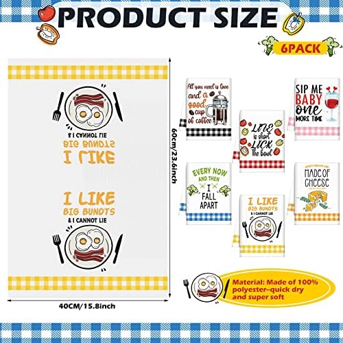 Redbaker 6 Pcs Funny Kitchen Towels with Sayings, Gingham Dish Towels