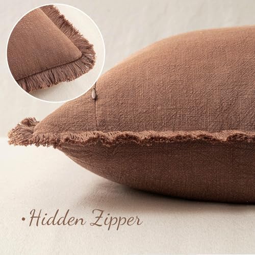 MIULEE Linen Fringe Decorative Fall Euro Throw Pillow Covers Brick 22x22