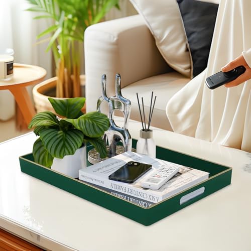MAONAME Dark Green Decorative Tray for Ottoman, Serving Tray with Handles
