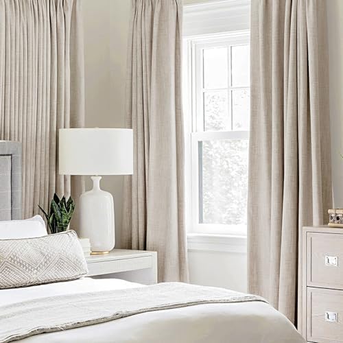 MIULEE 100% Blackout Linen Curtains for Bedroom 52x45 Inches Natural