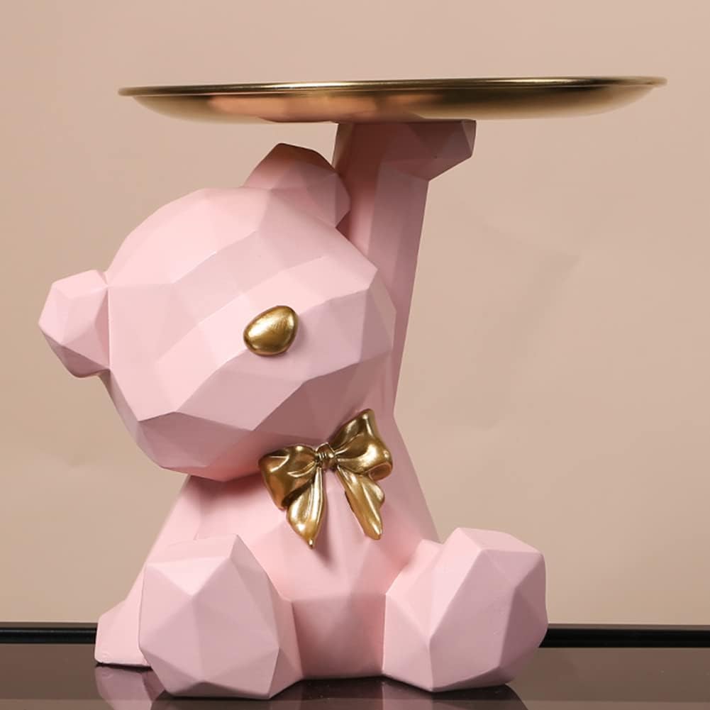 Geometric Bear Storage Tray Resin Lovely Nordic Bear Sculptures Keys Holder Lipsticks Jewelry / Pink