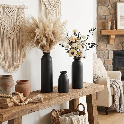 Black Ceramic vase Set-3 Flower vases for Decor / 3set-tall Black