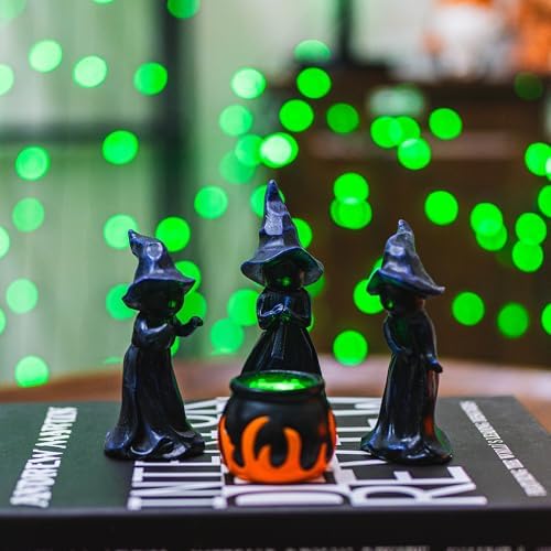 NEROSUN 4 PCS Halloween Miniature Witches Cauldron Figurine Table Decoration, Resin Scary Witches Lighted up Cauldron, Halloween Festival Supplies Indoor Outdoor Shelf Fireplace Home Decor
