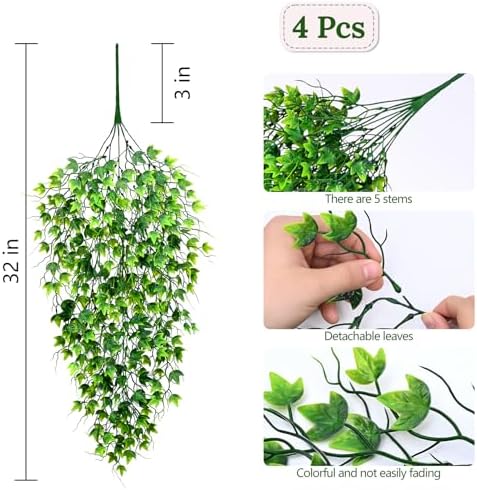 Waipfaru Artificial Hanging Ivy for Outdoors, 4pcs Faux Vines Greenery
