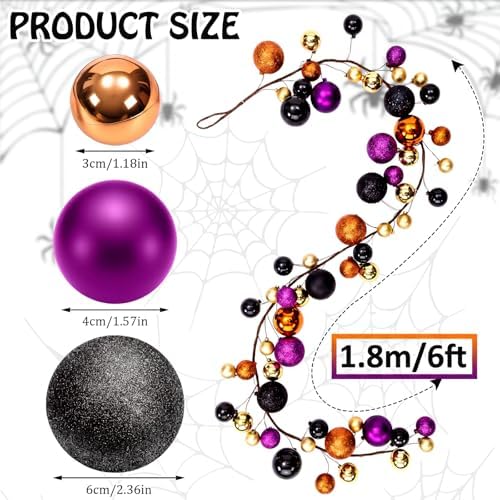 Pinkunn 6 ft Halloween Garland for Mantel Artificial Ball Halloween Decor