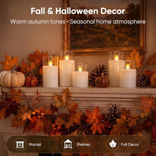 Homemory Pure White Flameless Candles, Battery Operated Acrylic LED Pillar Candles with Remote Timer, Realistic Flickering Fake Candles for Home Decor, Christmas, Wedding, Church, Set of 3