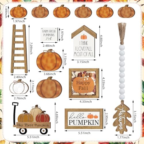 Reallnaive 18 Pcs Fall Thanksgiving Tiered Tray Decor Set Pumpkin Wood Sign Hello Fall Rustic Farmhouse Tray Decoration Tabletop Sign for Autumn Home Kitchen Festival(Classic Pumpkin)
