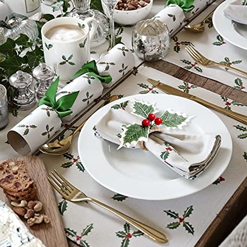 wonlex Farmhouse Napkin Ring Buckle Set of 12, Natural Rustic Serviette Buckles Holder for Table Decoration, Wedding, Thanksgiving Day,Christmas(Holly)