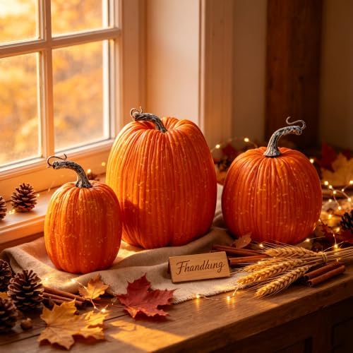 winemana Artificial Pumpkins Fall Decor Orange Foam Pumpkin, 3 Pack
