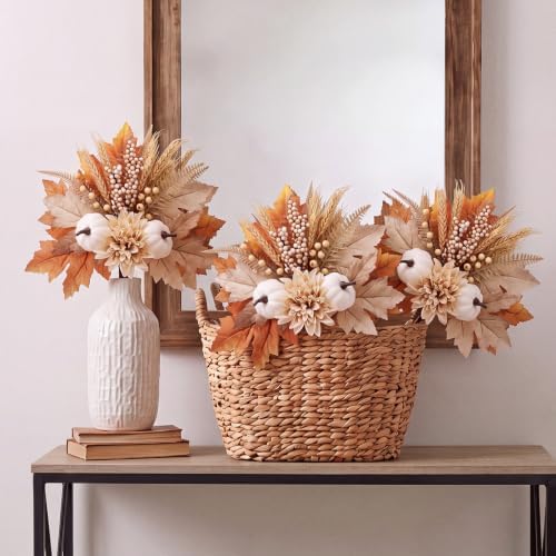 Yinder 4 Pcs Fall Artificial Pumpkin Flower Stems, Brown Maple Leaf Picks