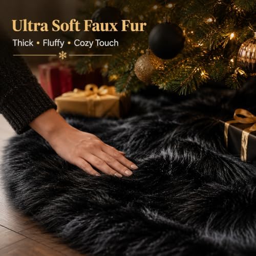 AOGU 36 Inch Black Christmas Tree Skirt, Faux Fur Halloween Tree Skirt