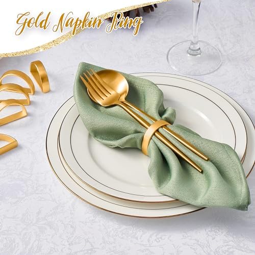 APTWOW 20PCS Gold Napkin Rings, Fall Thanksgiving Christmas Table Decor