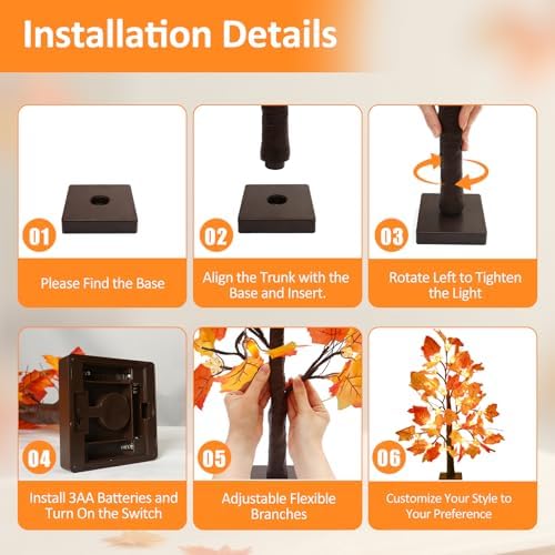 Joyhalo 2 Pack 23.5 Inch Fall Trees with Lights