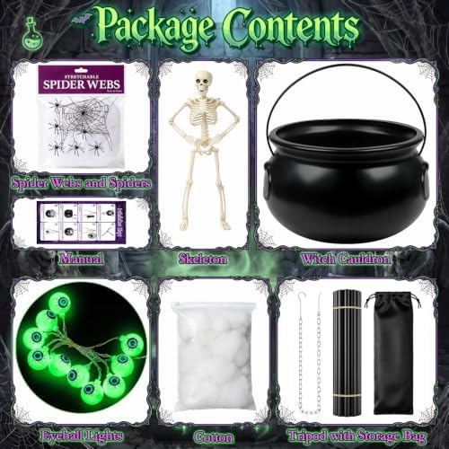 MEILIDY Halloween Decorations, Lighted Large Witches Cauldron with Tripod