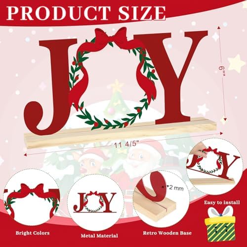 Metal Merry Christmas Joy Sign Decorations for Home Party Shelf Mantel